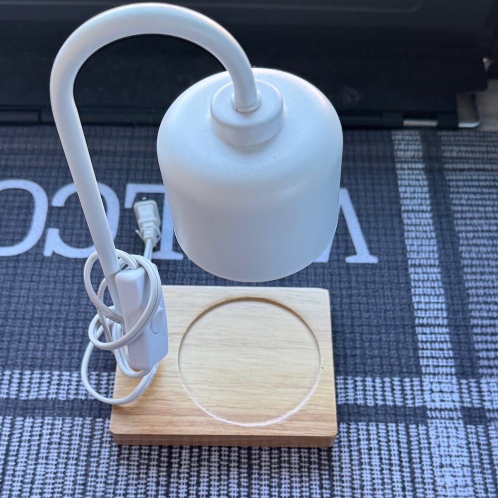 White Desk Lamp with Wooden Base
